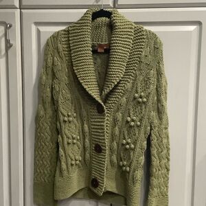 ii Sister’s Chunky Knit Cardigan Sweater Olive Green Wooden Buttons Sz L